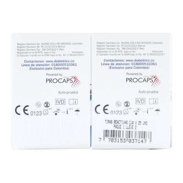 TIRAS REACT.GLUCOQUIC 25UD PAG 1 LLEV 2