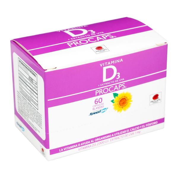 VITAMINA D3+EXTRACTO DE UVA 60 CAPS PC