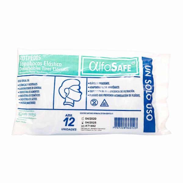 TAPABOCA DESECHABLE ALFA AZUL 12 UDS