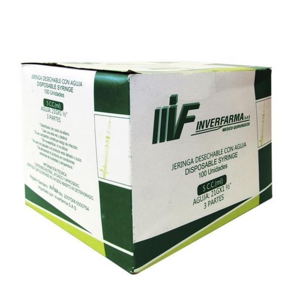 JERINGA 3P 5ML 21X1.1/2 100 UND INVERFAR