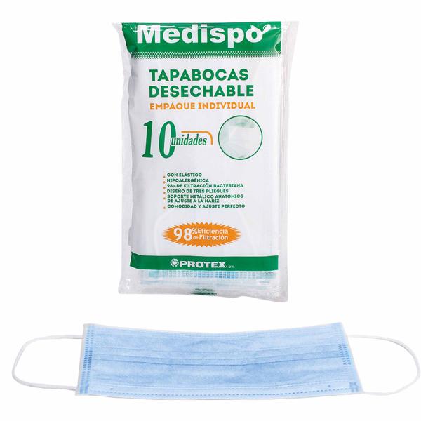 TAPABOCA DESECHABLE MEDISPO SUR.10UDS