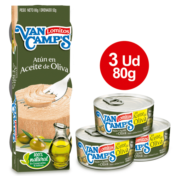 ATUN VAN CAMPS ACEITE OLIVAS 80 GR 3 UND