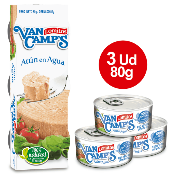 ATUN VAN CAMPS EN AGUA 80 GR 3 UND