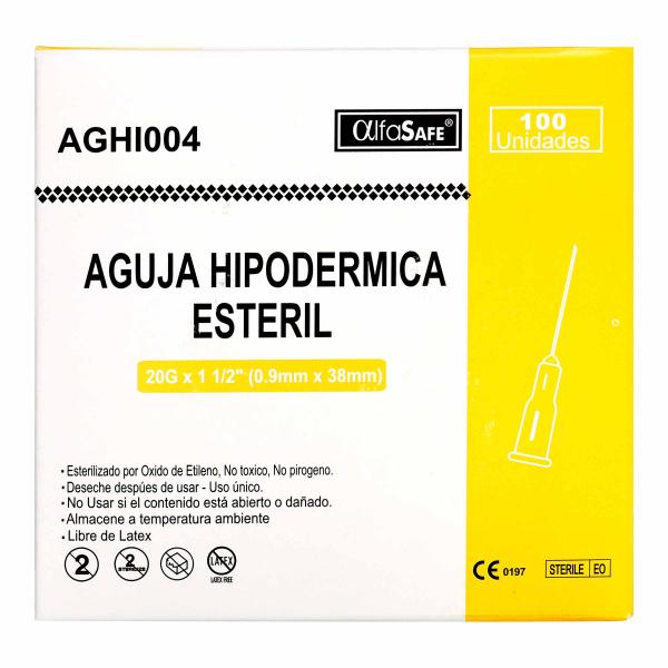 AGUJA HIPODERMICA ALFA 20Gx1 1/2 100 UND