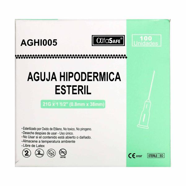 AGUJA HIPODERMICA ALFA 21Gx1 1/2 100 UND