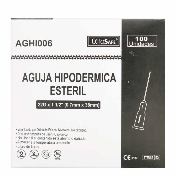 AGUJA HIPODERMICA ALFA 22Gx1 1/2 100 UND
