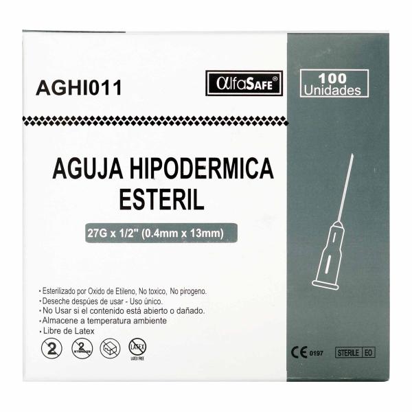 AGUJA HIPODERMICA ALFA 27G X 1/2 100UND
