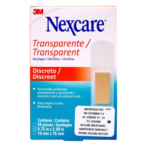BANDITAS NEXCARE TRANSPARENTE 20 UNDS