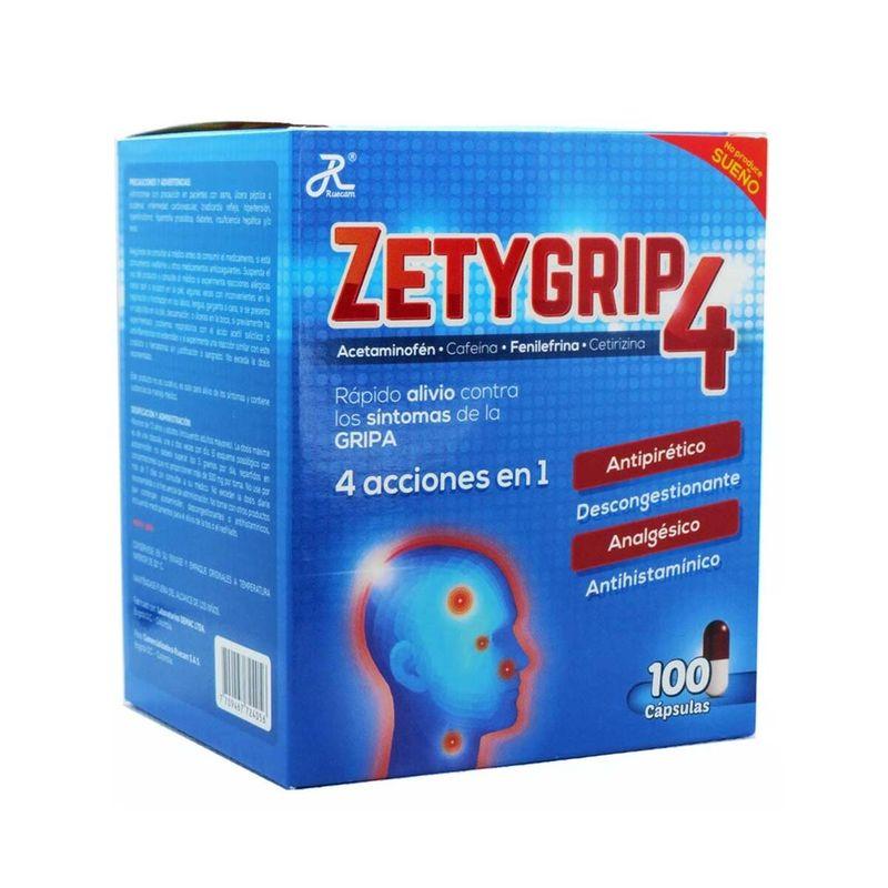 Zetygrip4 Cápsulas Caja X 100 ( Acetaminofén + Cafeina + Fenilefrina + Cetirizina)