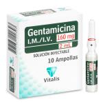 Gentamicina 160 Mg/2 Ml Solución Inyectable Caja X 10 Ampollas