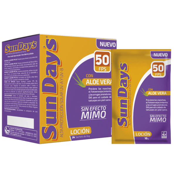 Protector Solar Sum Day¨s 50 Spf Con Aloe Vera Locion Display X 24 Sachet X 10 Ml Sin Efecto Mimo(siegried)