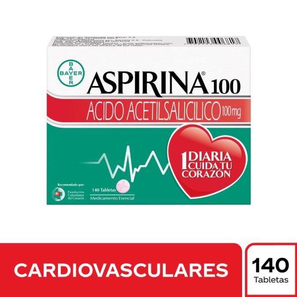 Aspirina 100 Mg Tabletas Caja X 140 ( Acido Acetisalicílico)