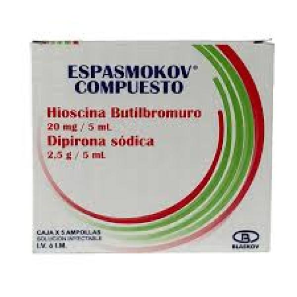 Espasmokov Compuesto Solución Inyectable I.V Ó I.M Caja X 5 Ampollas ( Hioscina Butilbromuro 20 Mg + Dipirona Sódica 2,5 Gr )
