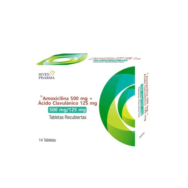Amoxicilina 500 mg + Acido Clavulanico 125 mg Tabletas Recubiertas X 14